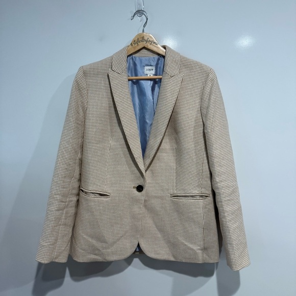 J. Crew Houndstooth one button linen blazer - Picture 2 of 7